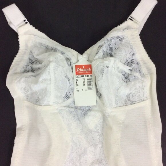 Triumph Taillana Luxe Full Body Shaper US & UK 34 D EU 75 White Lace Panel Vtg - Picture 2 of 5